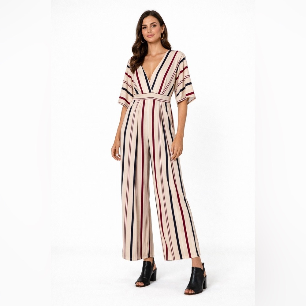 [Favlux] Beige Stripe Wide Leg Jumpsuit